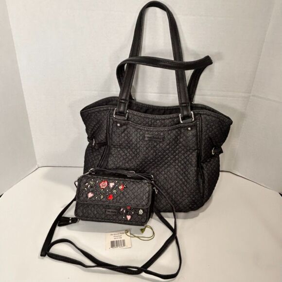 Vera Bradley Solid Shoulder Purse and Matching Crossbody Wallet w/ Wristlet RFID - Picture 1 of 15